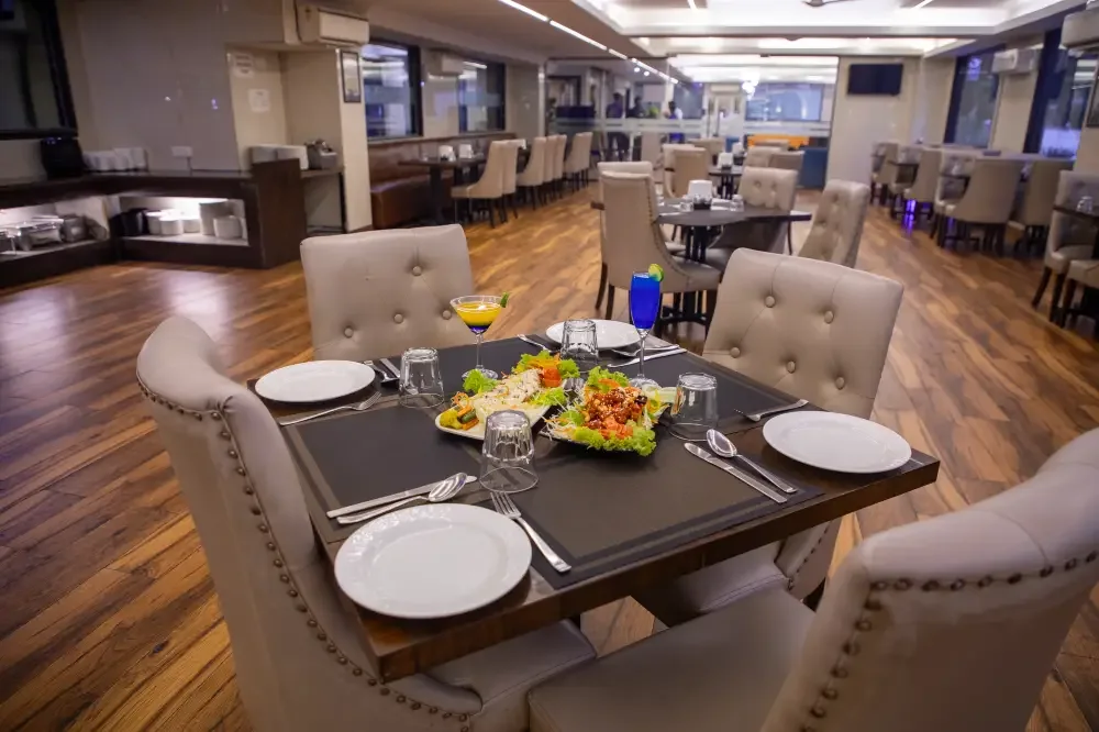 Set table at Bell Pepper restaurant with plated dishes