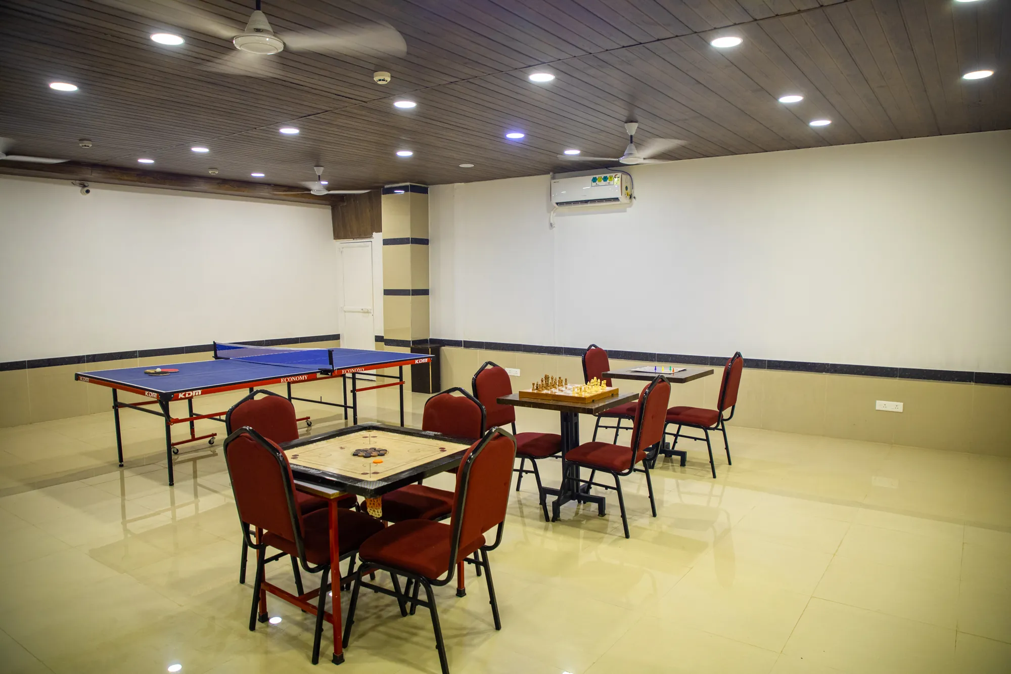 Carrom and chess tables in the game zone