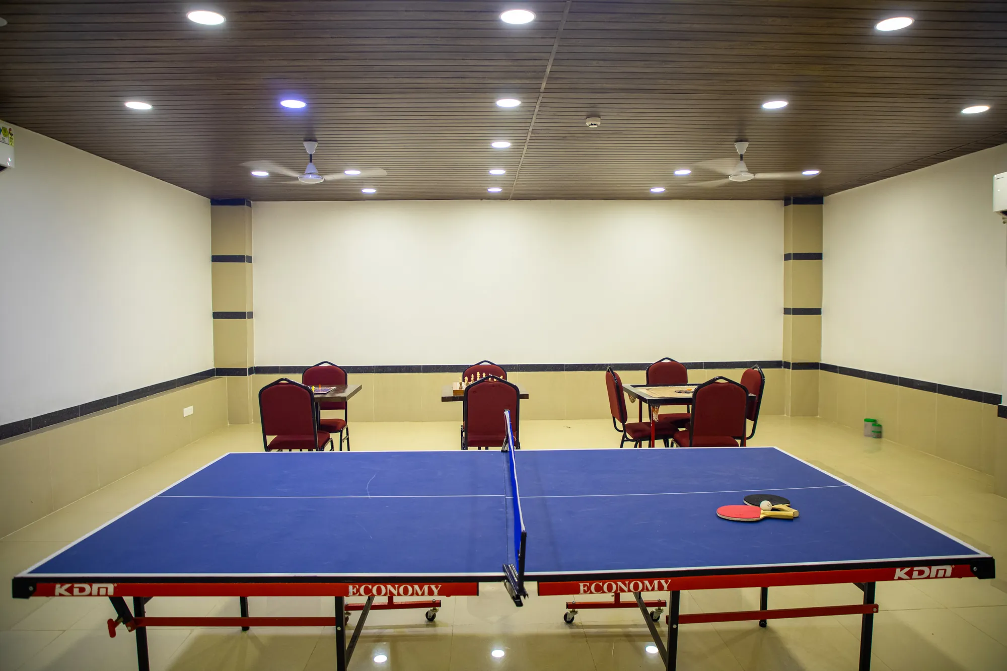 Table tennis table with bats and ball