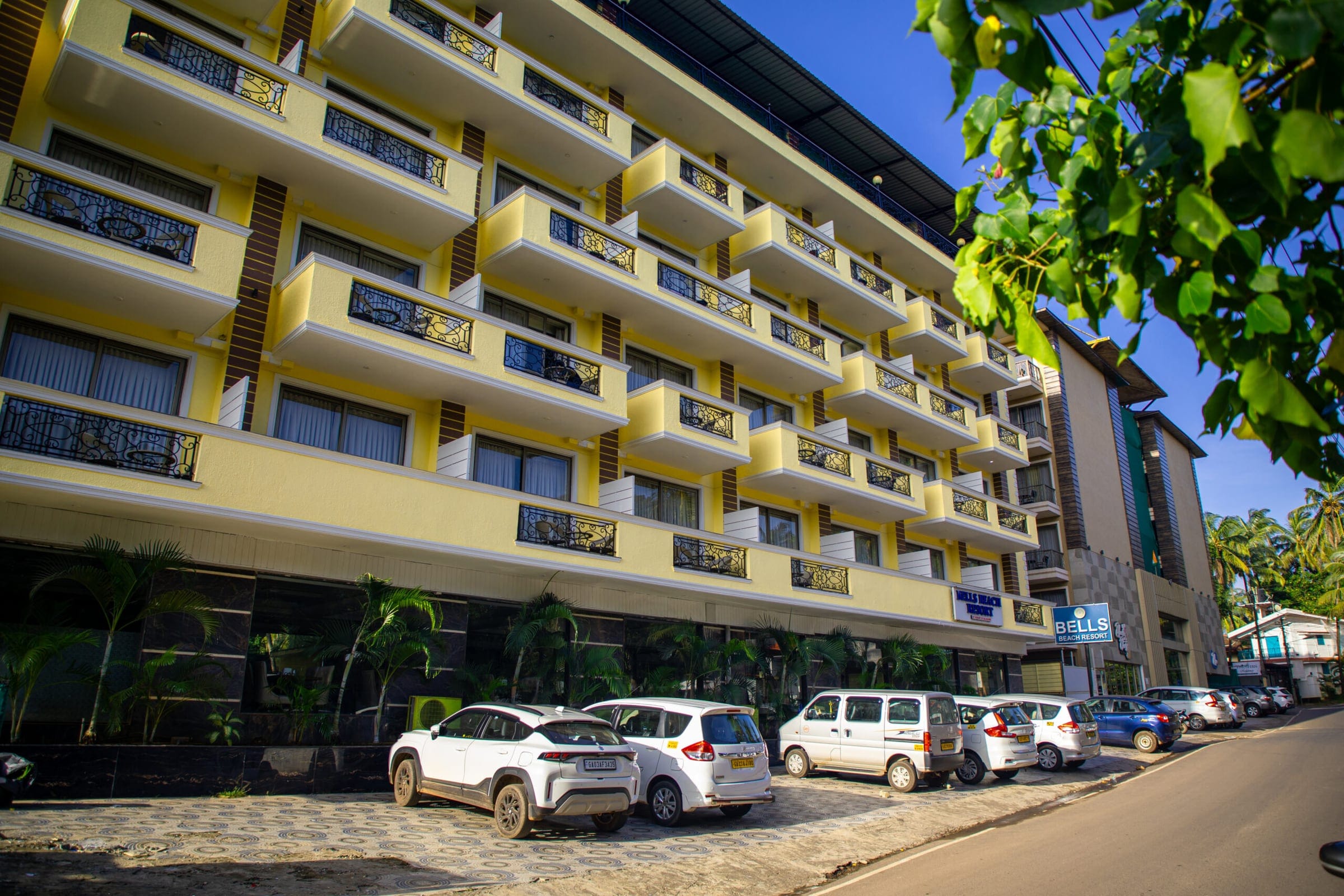Resort facade with balconies in daylight