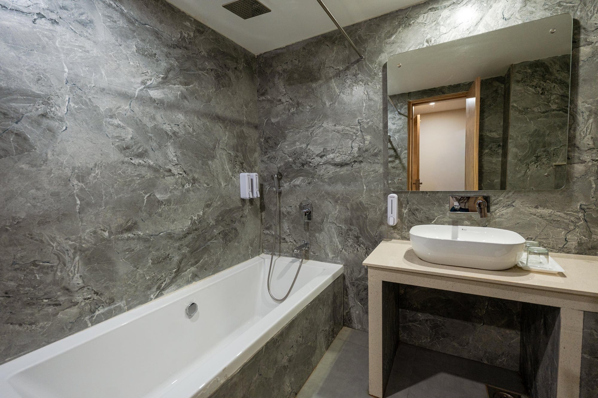 Family Room bathroom with bathtub