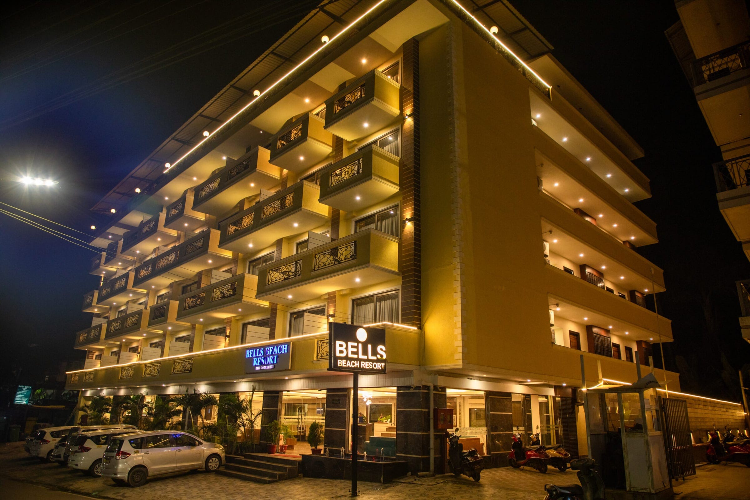 Bells Beach Resort lit up at night